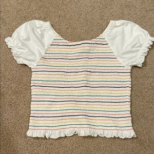 Mayoral Striped Puff Sleeve Smocked Top